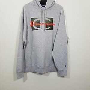 NWT Champion Oxford Gray‎ Powerblend Graphic Hoodie Sweatshirt Size 2XL